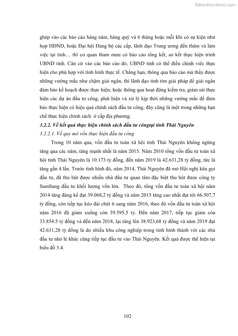 Luận án tiến sĩ chính sách công Chính sách đầu tư công từ thực tiễn tỉnh Thái Nguyên - 10 Trang 111