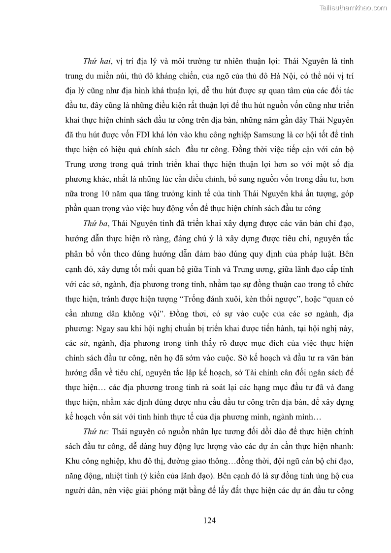Luận án tiến sĩ chính sách công Chính sách đầu tư công từ thực tiễn tỉnh Thái Nguyên - 12 Trang 133