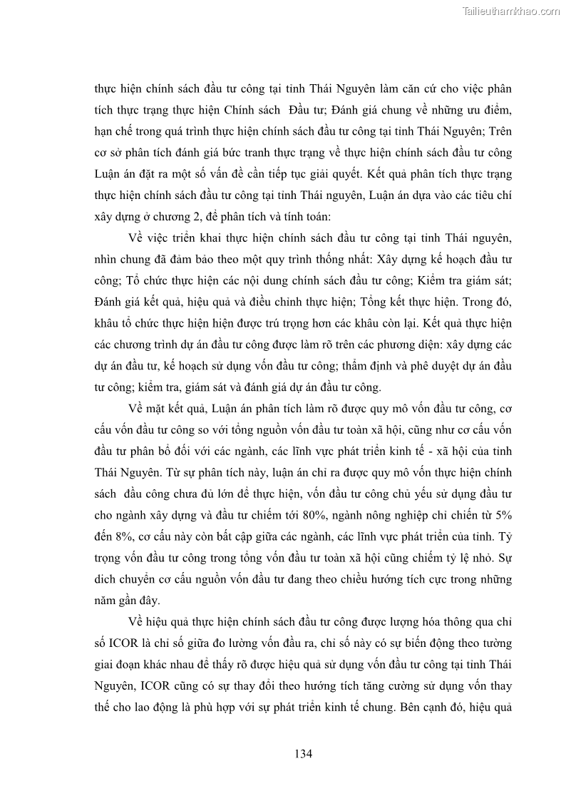 Luận án tiến sĩ chính sách công Chính sách đầu tư công từ thực tiễn tỉnh Thái Nguyên - 12 Trang 143