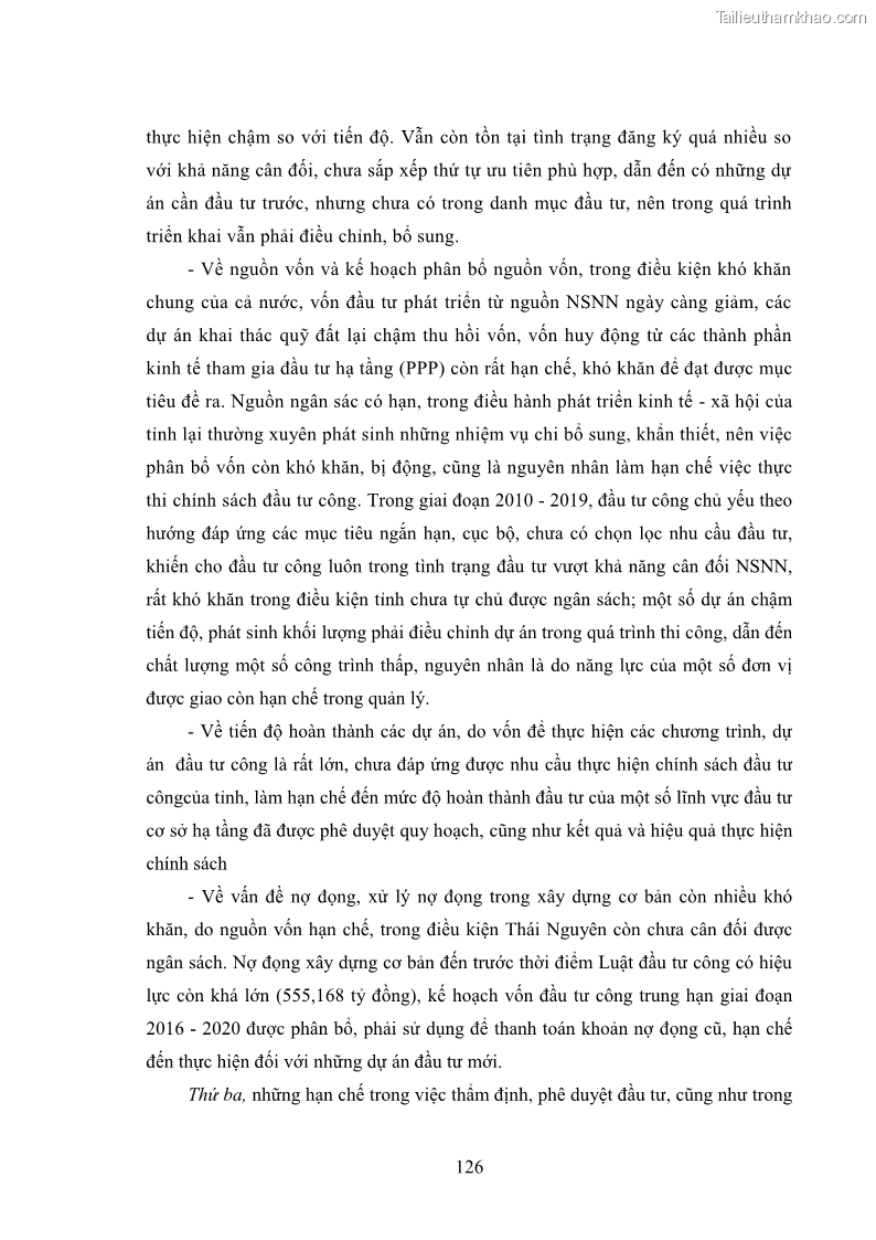 Luận án tiến sĩ chính sách công Chính sách đầu tư công từ thực tiễn tỉnh Thái Nguyên - 12 Trang 135