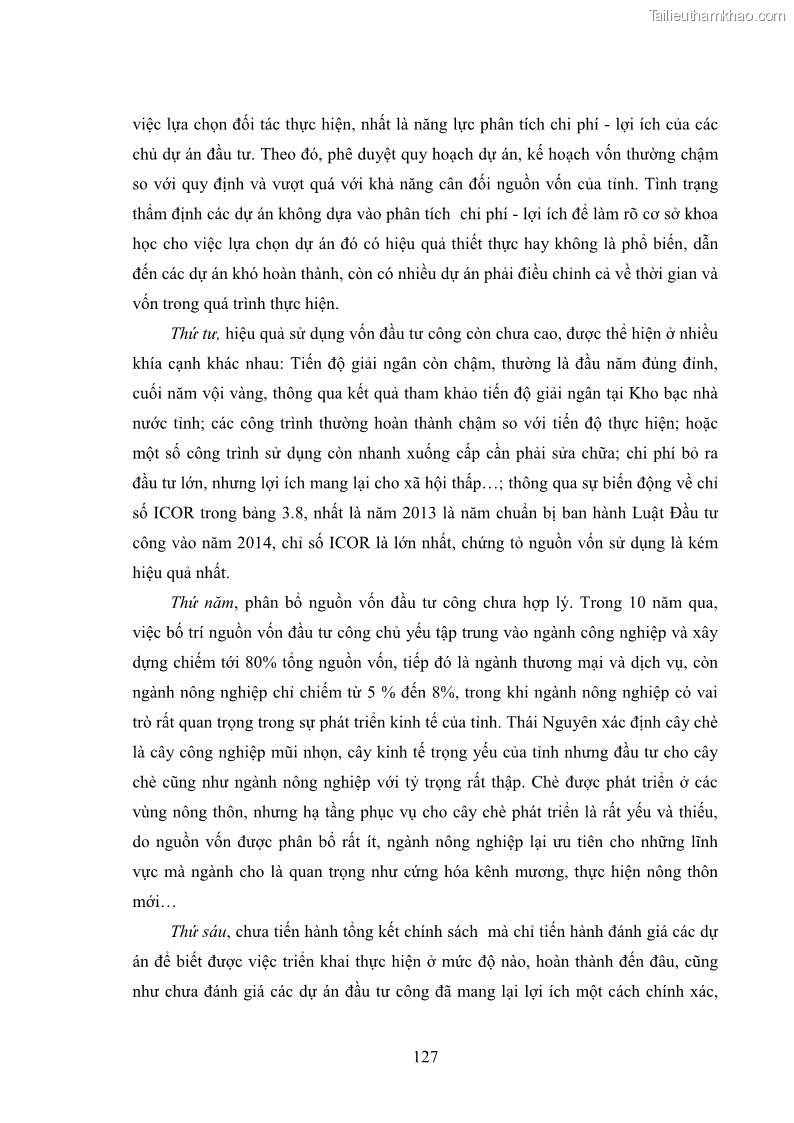 Luận án tiến sĩ chính sách công Chính sách đầu tư công từ thực tiễn tỉnh Thái Nguyên - 12 Trang 136