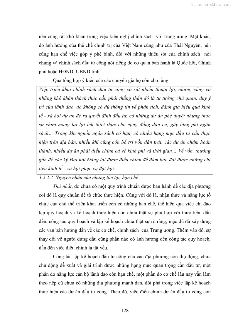 Luận án tiến sĩ chính sách công Chính sách đầu tư công từ thực tiễn tỉnh Thái Nguyên - 12 Trang 137