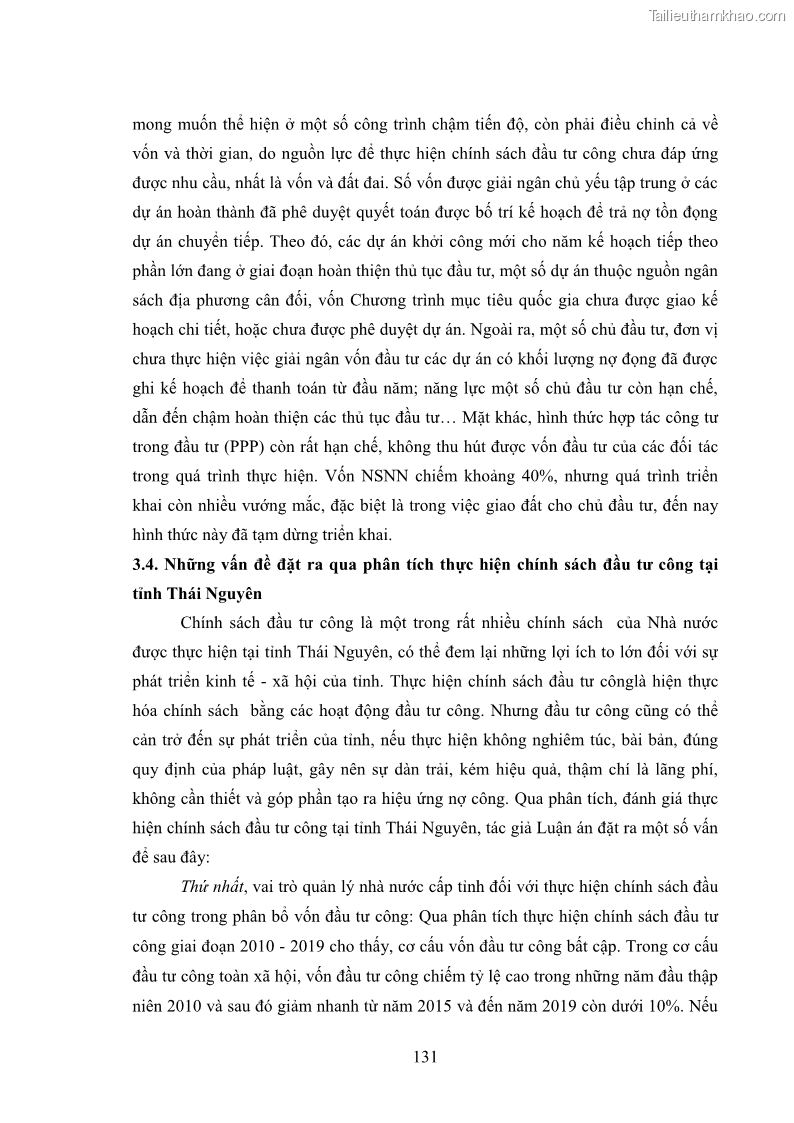 Luận án tiến sĩ chính sách công Chính sách đầu tư công từ thực tiễn tỉnh Thái Nguyên - 12 Trang 140