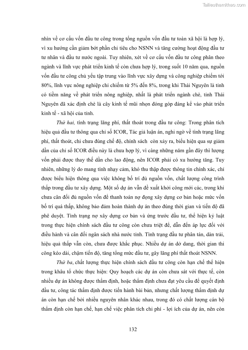 Luận án tiến sĩ chính sách công Chính sách đầu tư công từ thực tiễn tỉnh Thái Nguyên - 12 Trang 141