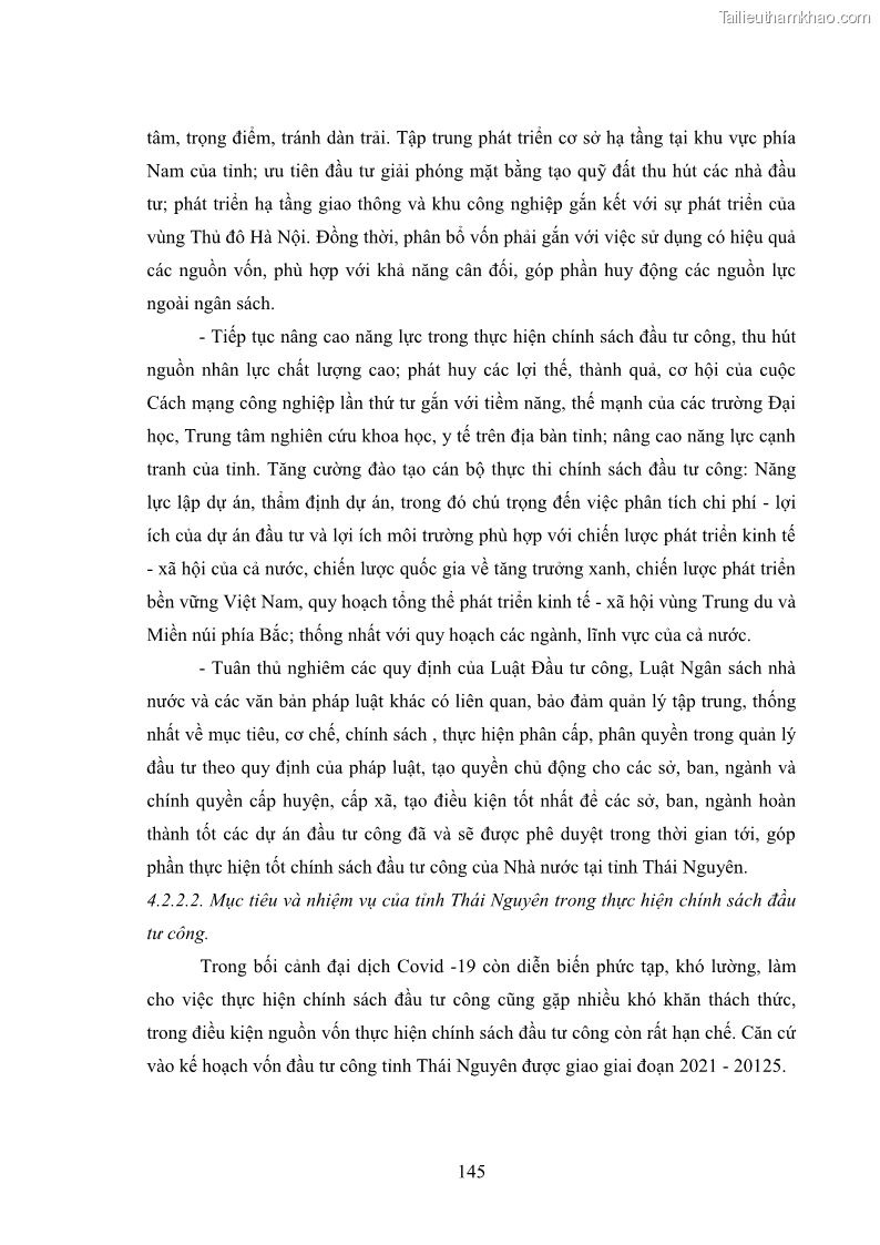 Luận án tiến sĩ chính sách công Chính sách đầu tư công từ thực tiễn tỉnh Thái Nguyên - 13 Trang 154