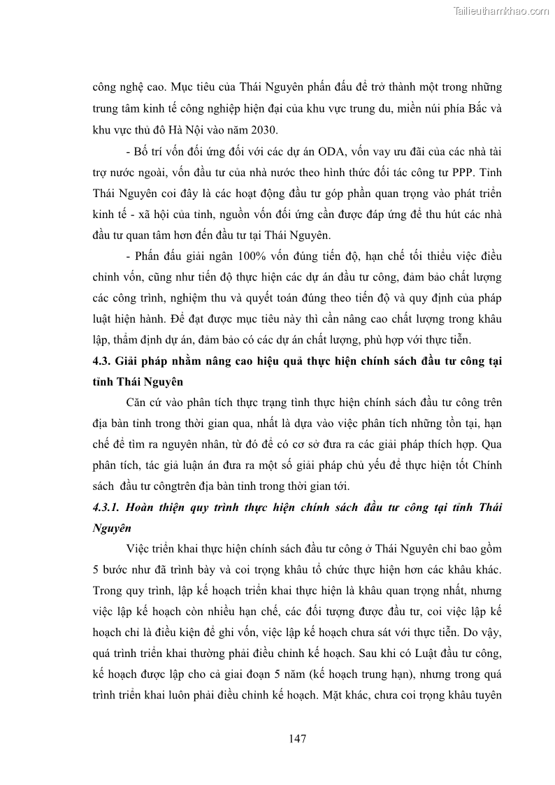 Luận án tiến sĩ chính sách công Chính sách đầu tư công từ thực tiễn tỉnh Thái Nguyên - 13 Trang 156