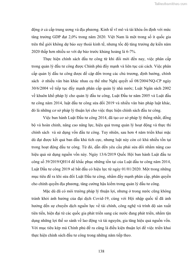 Luận án tiến sĩ chính sách công Chính sách đầu tư công từ thực tiễn tỉnh Thái Nguyên - 13 Trang 147
