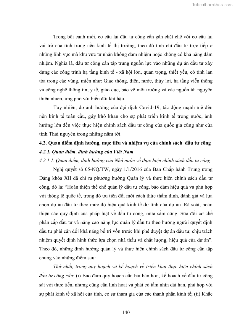Luận án tiến sĩ chính sách công Chính sách đầu tư công từ thực tiễn tỉnh Thái Nguyên - 13 Trang 149