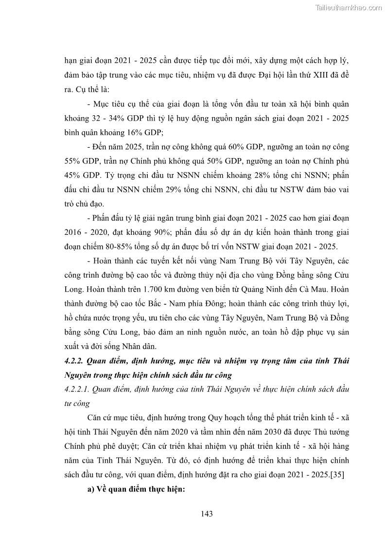 Luận án tiến sĩ chính sách công Chính sách đầu tư công từ thực tiễn tỉnh Thái Nguyên - 13 Trang 152