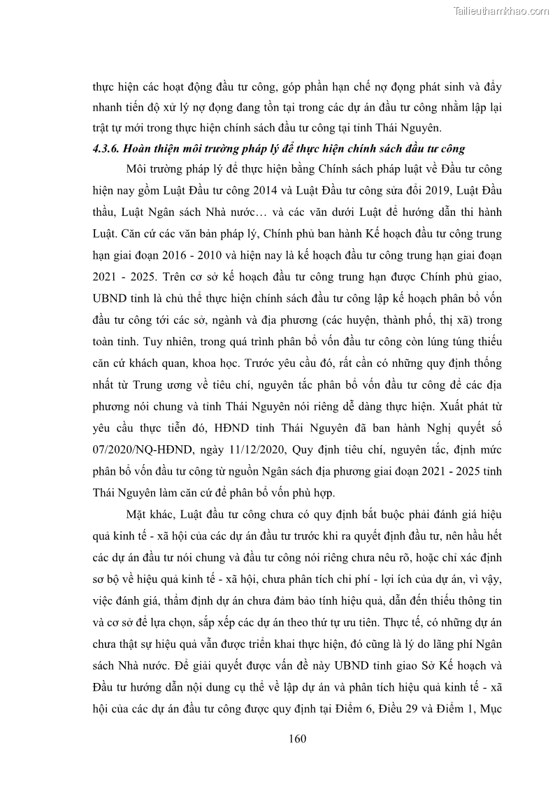 Luận án tiến sĩ chính sách công Chính sách đầu tư công từ thực tiễn tỉnh Thái Nguyên - 15 Trang 169