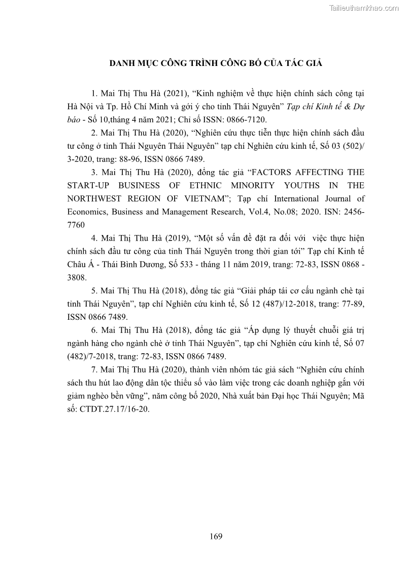 Luận án tiến sĩ chính sách công Chính sách đầu tư công từ thực tiễn tỉnh Thái Nguyên - 15 Trang 178
