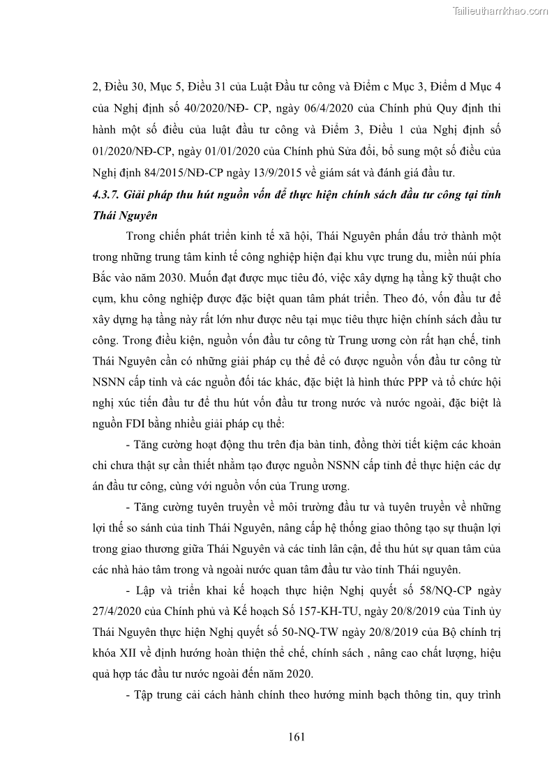 Luận án tiến sĩ chính sách công Chính sách đầu tư công từ thực tiễn tỉnh Thái Nguyên - 15 Trang 170