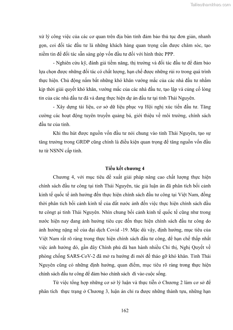 Luận án tiến sĩ chính sách công Chính sách đầu tư công từ thực tiễn tỉnh Thái Nguyên - 15 Trang 171