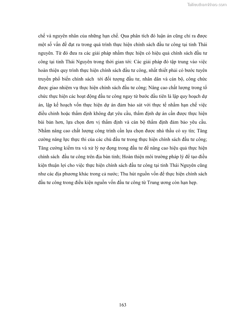 Luận án tiến sĩ chính sách công Chính sách đầu tư công từ thực tiễn tỉnh Thái Nguyên - 15 Trang 172
