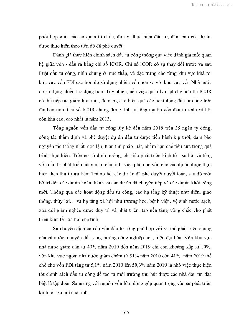 Luận án tiến sĩ chính sách công Chính sách đầu tư công từ thực tiễn tỉnh Thái Nguyên - 15 Trang 174