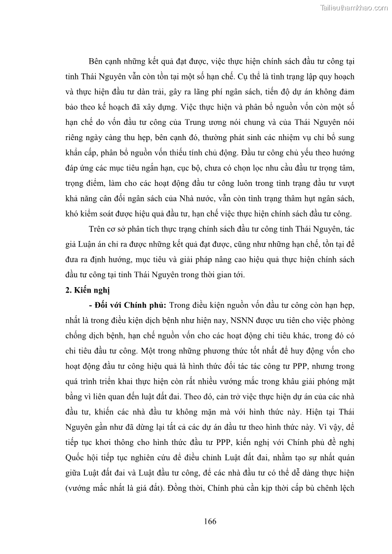 Luận án tiến sĩ chính sách công Chính sách đầu tư công từ thực tiễn tỉnh Thái Nguyên - 15 Trang 175