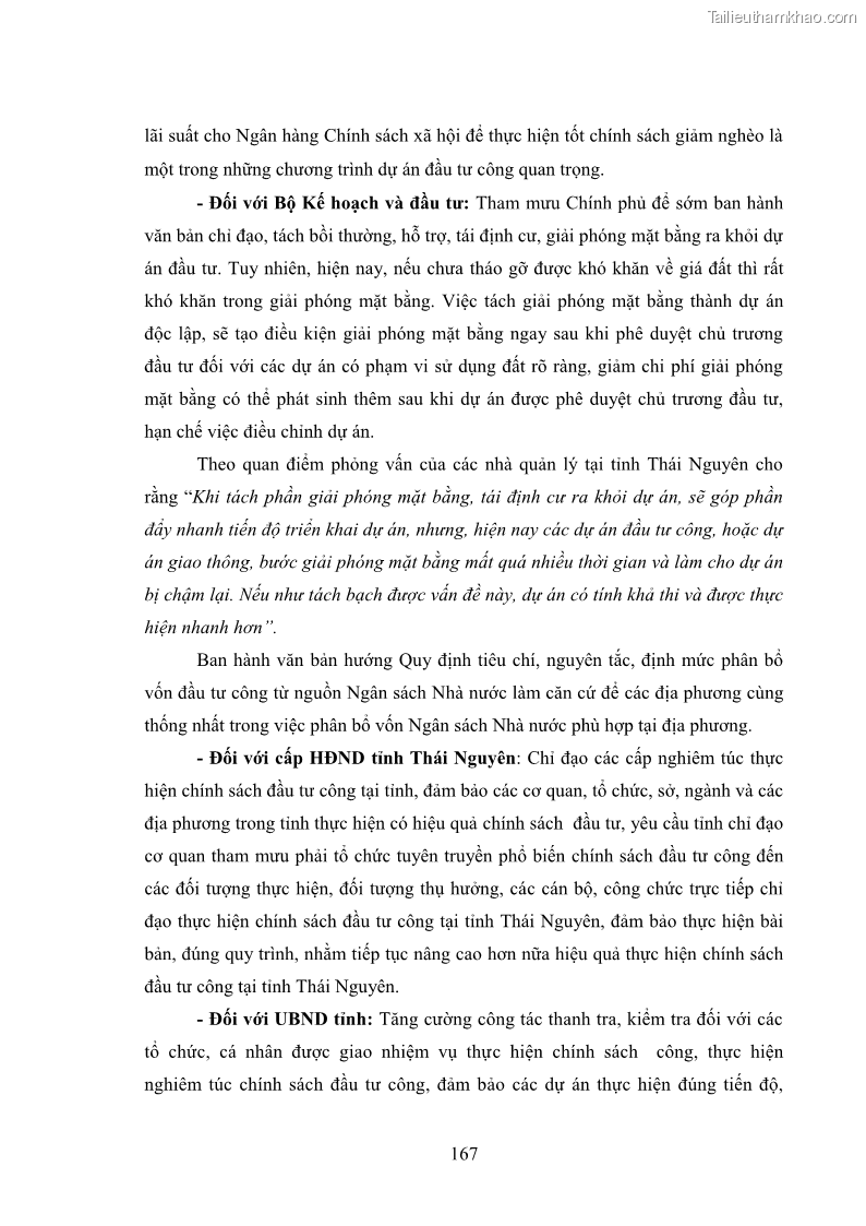 Luận án tiến sĩ chính sách công Chính sách đầu tư công từ thực tiễn tỉnh Thái Nguyên - 15 Trang 176