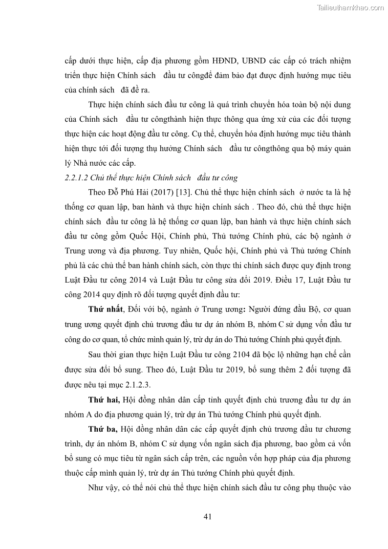 Luận án tiến sĩ chính sách công Chính sách đầu tư công từ thực tiễn tỉnh Thái Nguyên - 5 Trang 50