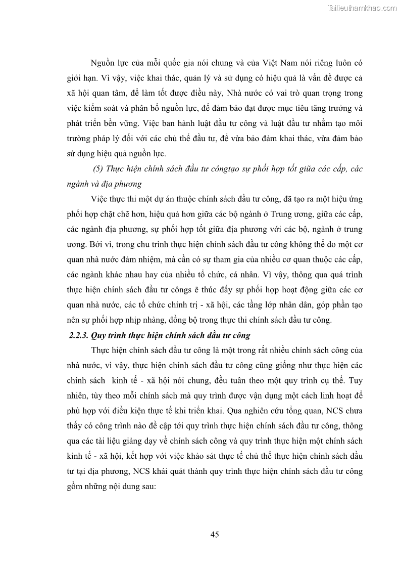 Luận án tiến sĩ chính sách công Chính sách đầu tư công từ thực tiễn tỉnh Thái Nguyên - 5 Trang 54