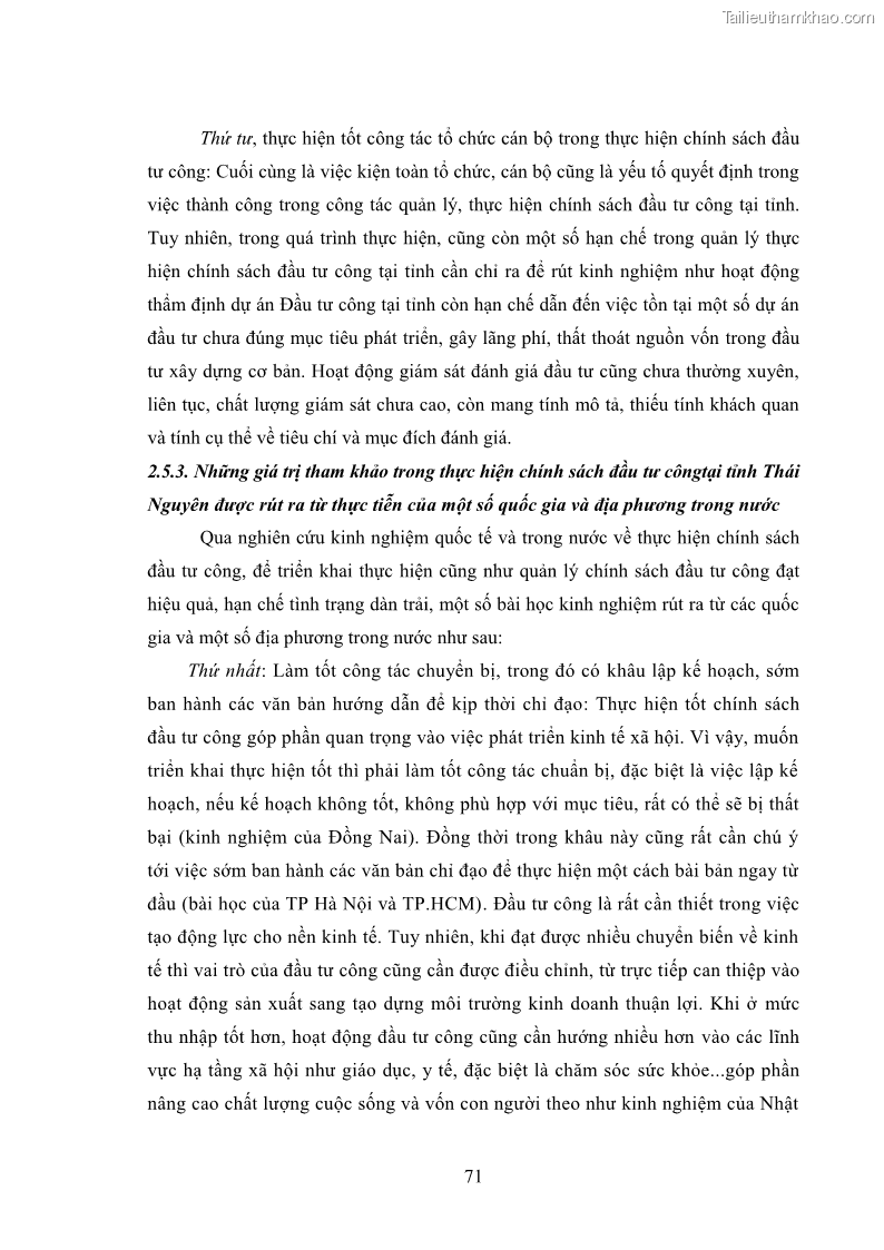 Luận án tiến sĩ chính sách công Chính sách đầu tư công từ thực tiễn tỉnh Thái Nguyên - 7 Trang 80