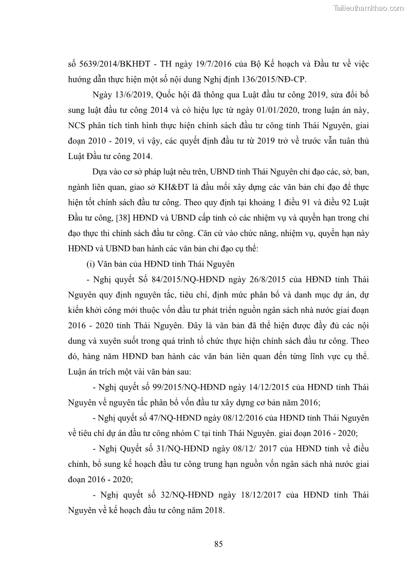 Luận án tiến sĩ chính sách công Chính sách đầu tư công từ thực tiễn tỉnh Thái Nguyên - 8 Trang 94