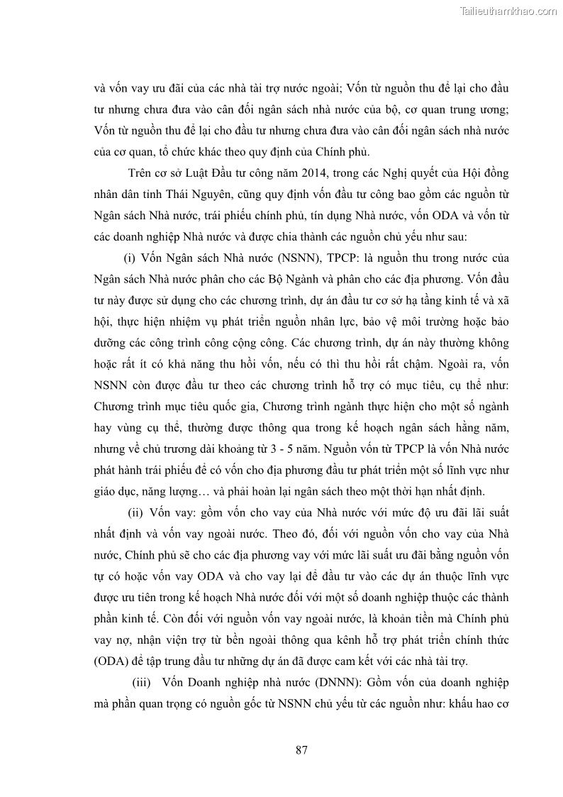 Luận án tiến sĩ chính sách công Chính sách đầu tư công từ thực tiễn tỉnh Thái Nguyên - 8 Trang 96