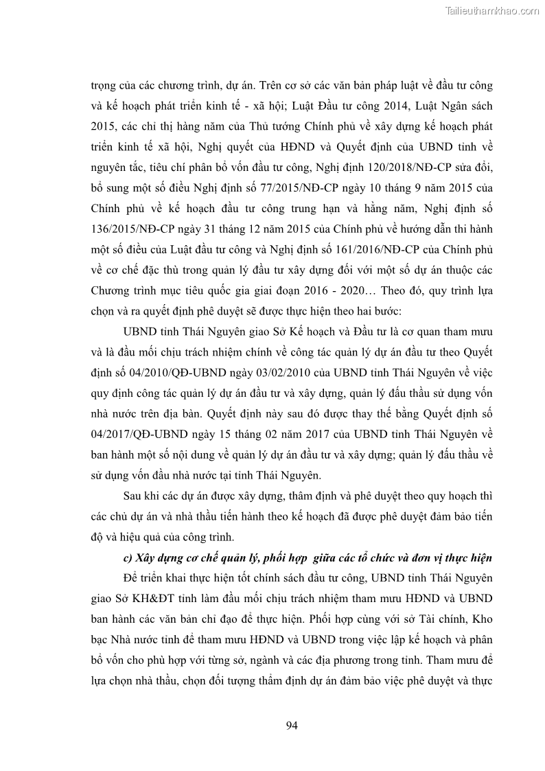 Luận án tiến sĩ chính sách công Chính sách đầu tư công từ thực tiễn tỉnh Thái Nguyên - 9 Trang 103