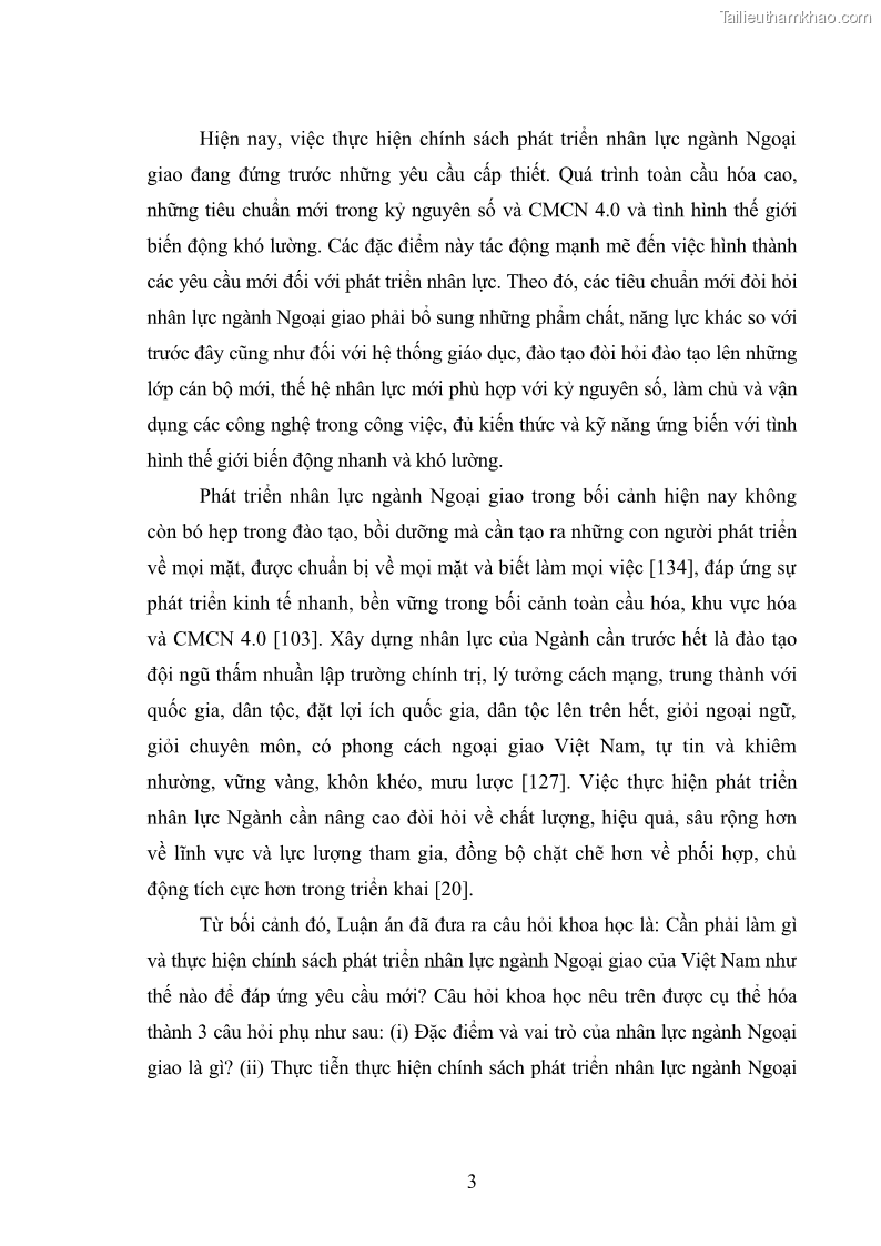 Luận án tiến sĩ chính sách công Thực hiện chính sách phát triển nhân lực ngành Ngoại giao ở Việt Nam hiện nay - 1 Trang 12