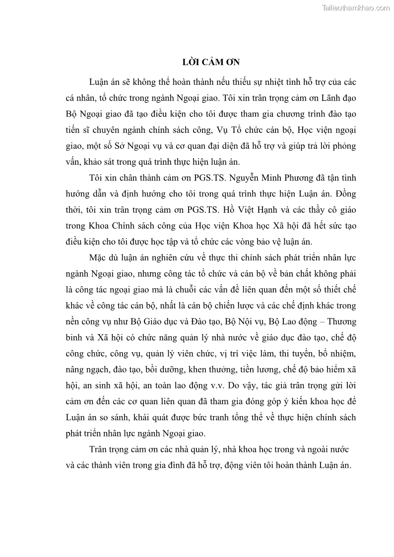 Luận án tiến sĩ chính sách công Thực hiện chính sách phát triển nhân lực ngành Ngoại giao ở Việt Nam hiện nay - 1 Trang 4