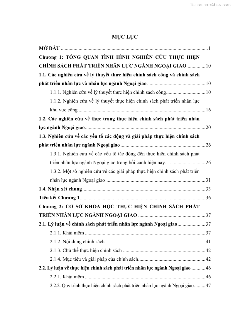 Luận án tiến sĩ chính sách công Thực hiện chính sách phát triển nhân lực ngành Ngoại giao ở Việt Nam hiện nay - 1 Trang 5