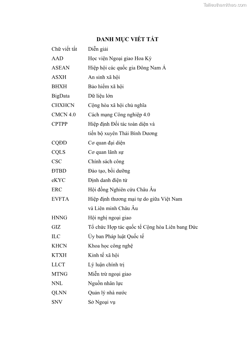 Luận án tiến sĩ chính sách công Thực hiện chính sách phát triển nhân lực ngành Ngoại giao ở Việt Nam hiện nay - 1 Trang 8
