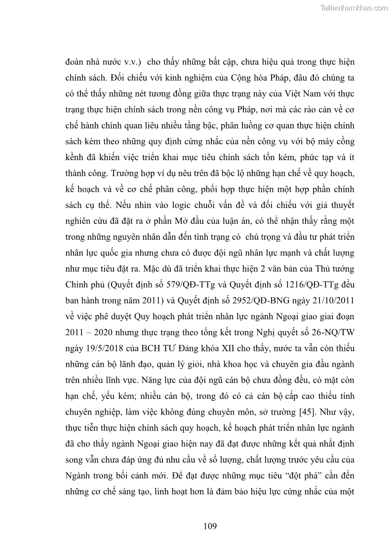 Luận án tiến sĩ chính sách công Thực hiện chính sách phát triển nhân lực ngành Ngoại giao ở Việt Nam hiện nay - 10 Trang 118
