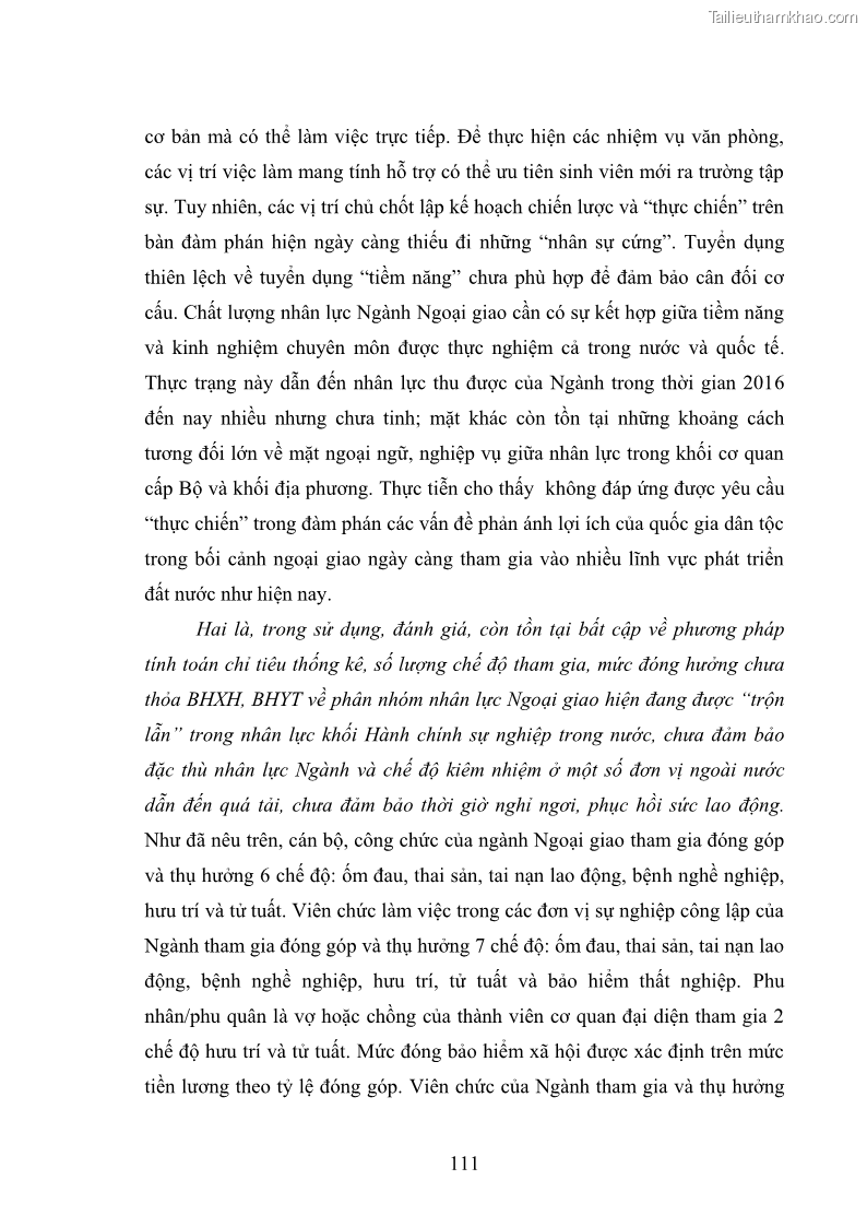 Luận án tiến sĩ chính sách công Thực hiện chính sách phát triển nhân lực ngành Ngoại giao ở Việt Nam hiện nay - 10 Trang 120