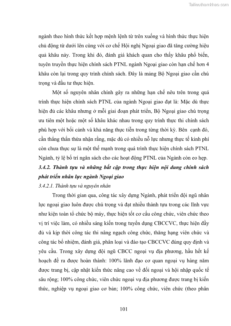 Luận án tiến sĩ chính sách công Thực hiện chính sách phát triển nhân lực ngành Ngoại giao ở Việt Nam hiện nay - 10 Trang 110