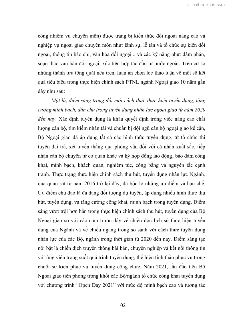 Luận án tiến sĩ chính sách công Thực hiện chính sách phát triển nhân lực ngành Ngoại giao ở Việt Nam hiện nay - 10 Trang 111