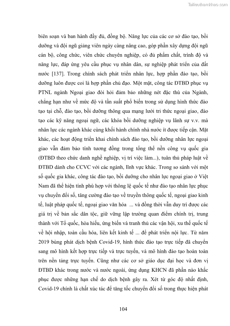 Luận án tiến sĩ chính sách công Thực hiện chính sách phát triển nhân lực ngành Ngoại giao ở Việt Nam hiện nay - 10 Trang 113