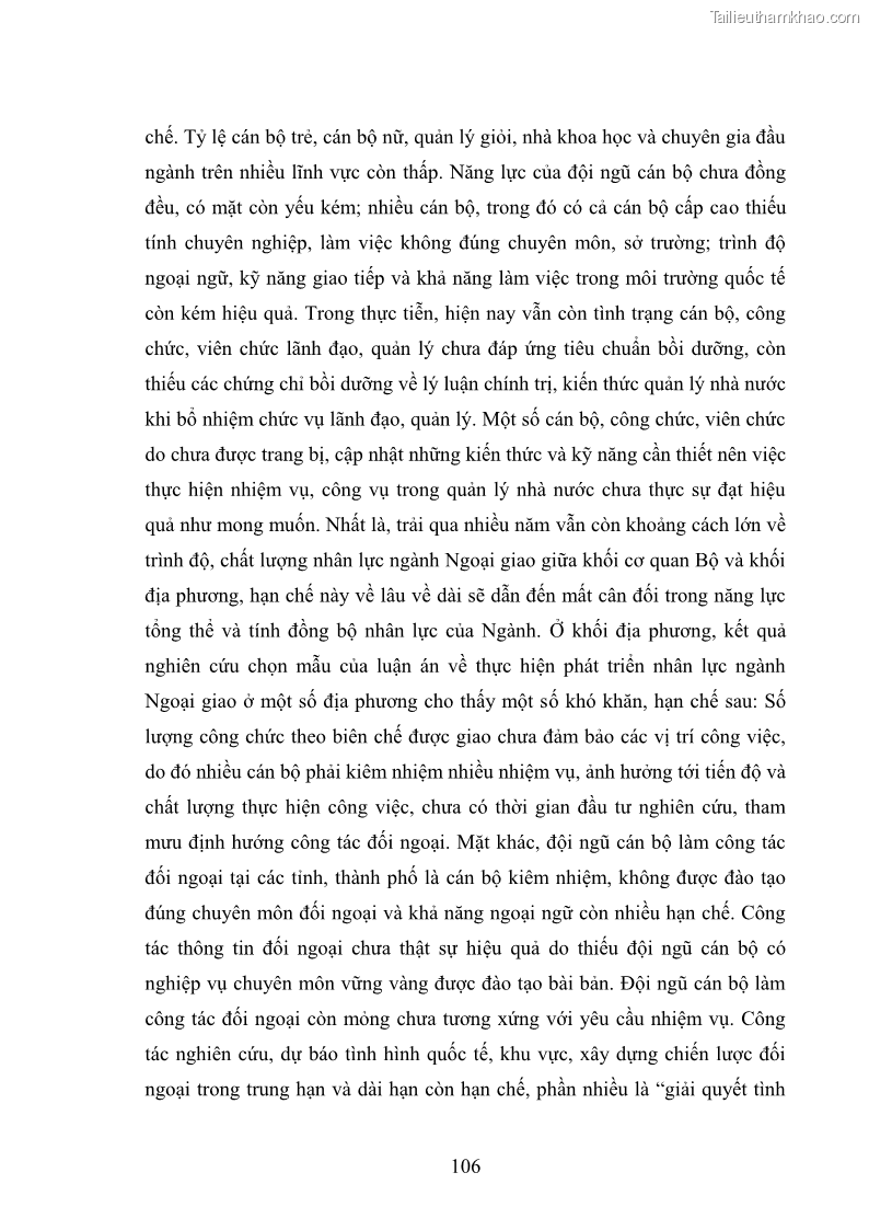 Luận án tiến sĩ chính sách công Thực hiện chính sách phát triển nhân lực ngành Ngoại giao ở Việt Nam hiện nay - 10 Trang 115