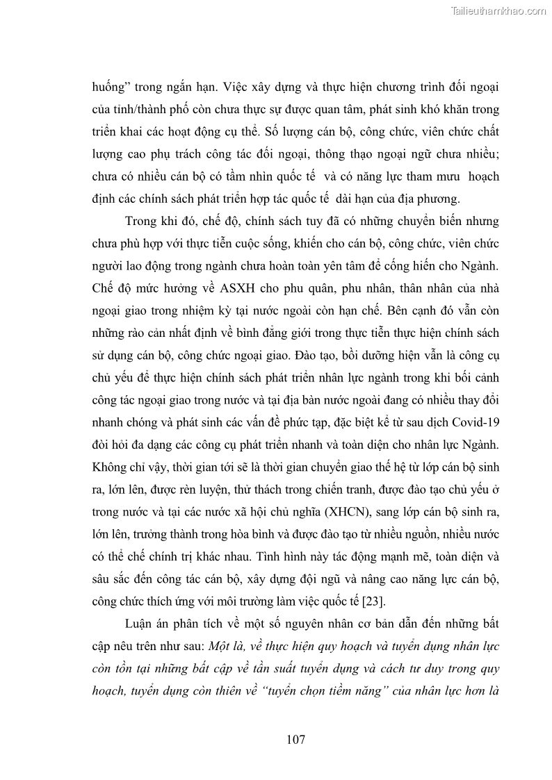 Luận án tiến sĩ chính sách công Thực hiện chính sách phát triển nhân lực ngành Ngoại giao ở Việt Nam hiện nay - 10 Trang 116