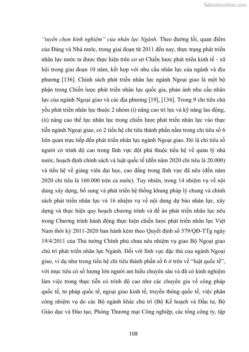 Luận án tiến sĩ chính sách công Thực hiện chính sách phát triển nhân lực ngành Ngoại giao ở Việt Nam hiện nay - 10 Trang 117