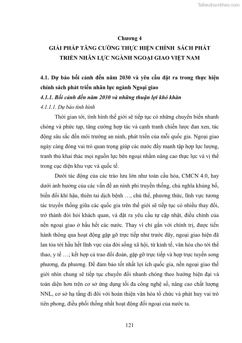 Luận án tiến sĩ chính sách công Thực hiện chính sách phát triển nhân lực ngành Ngoại giao ở Việt Nam hiện nay - 11 Trang 130