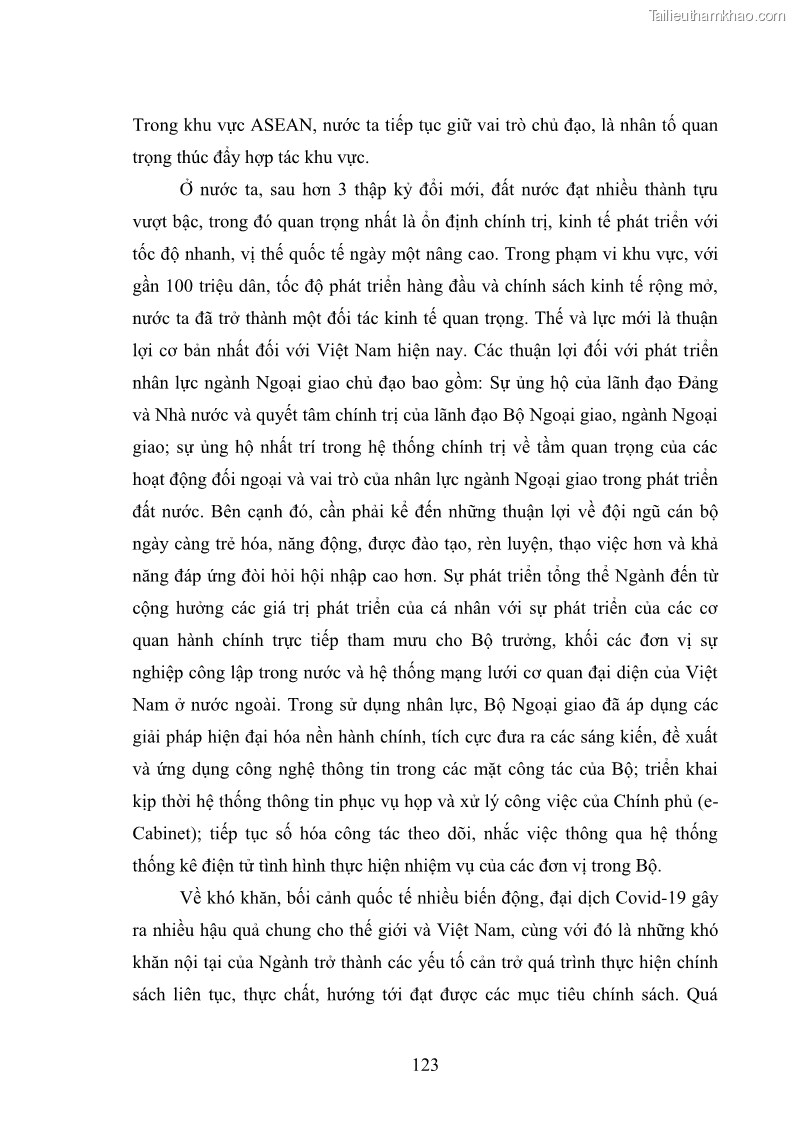 Luận án tiến sĩ chính sách công Thực hiện chính sách phát triển nhân lực ngành Ngoại giao ở Việt Nam hiện nay - 11 Trang 132