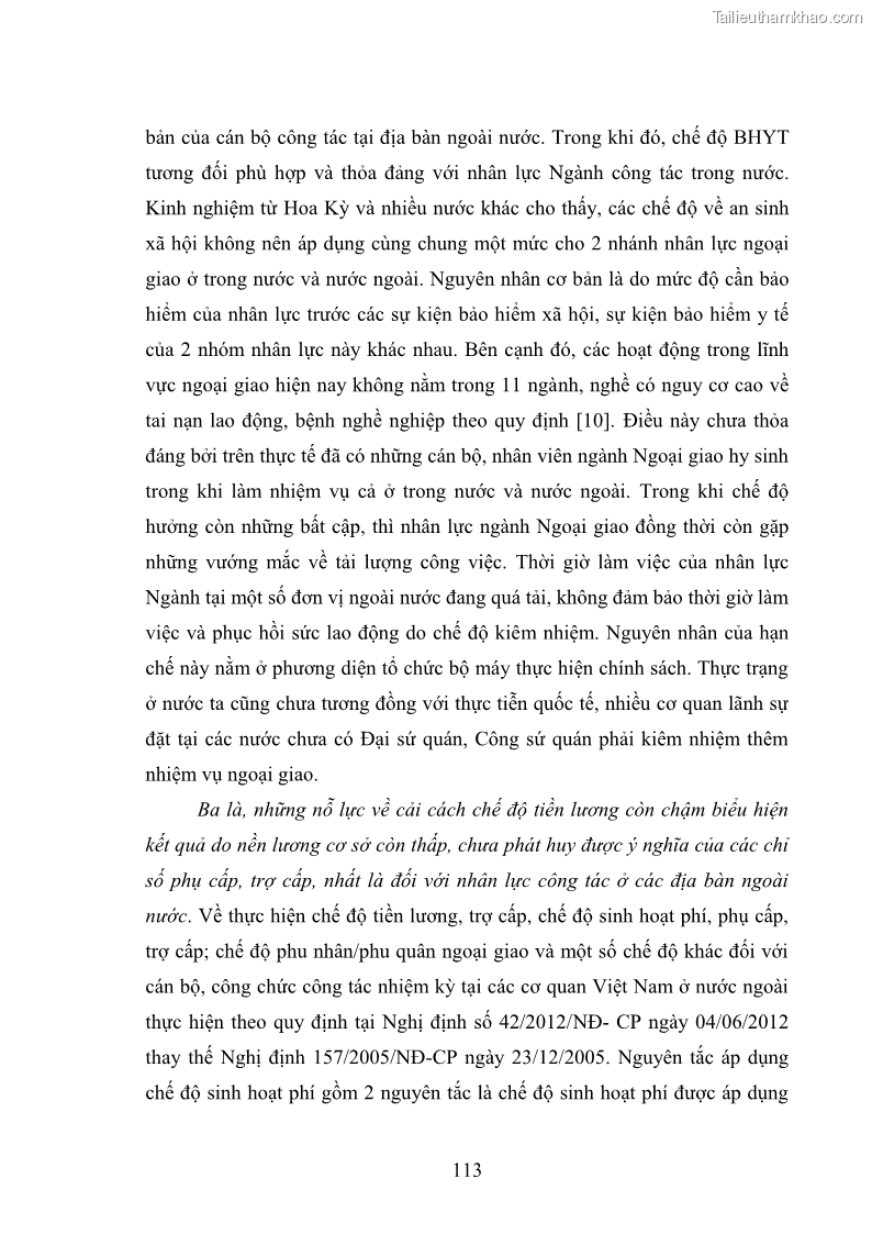Luận án tiến sĩ chính sách công Thực hiện chính sách phát triển nhân lực ngành Ngoại giao ở Việt Nam hiện nay - 11 Trang 122
