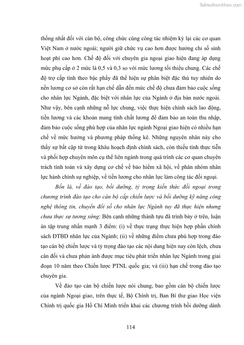 Luận án tiến sĩ chính sách công Thực hiện chính sách phát triển nhân lực ngành Ngoại giao ở Việt Nam hiện nay - 11 Trang 123