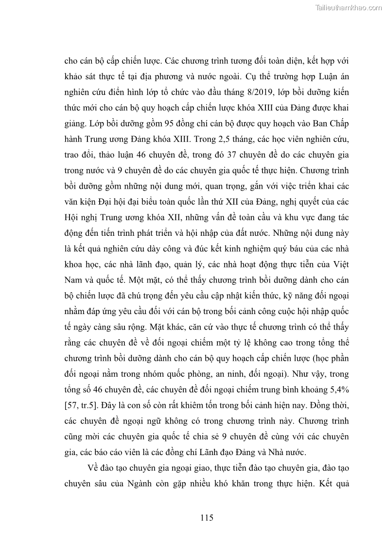 Luận án tiến sĩ chính sách công Thực hiện chính sách phát triển nhân lực ngành Ngoại giao ở Việt Nam hiện nay - 11 Trang 124