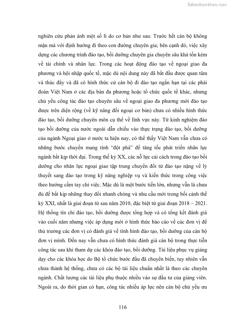 Luận án tiến sĩ chính sách công Thực hiện chính sách phát triển nhân lực ngành Ngoại giao ở Việt Nam hiện nay - 11 Trang 125