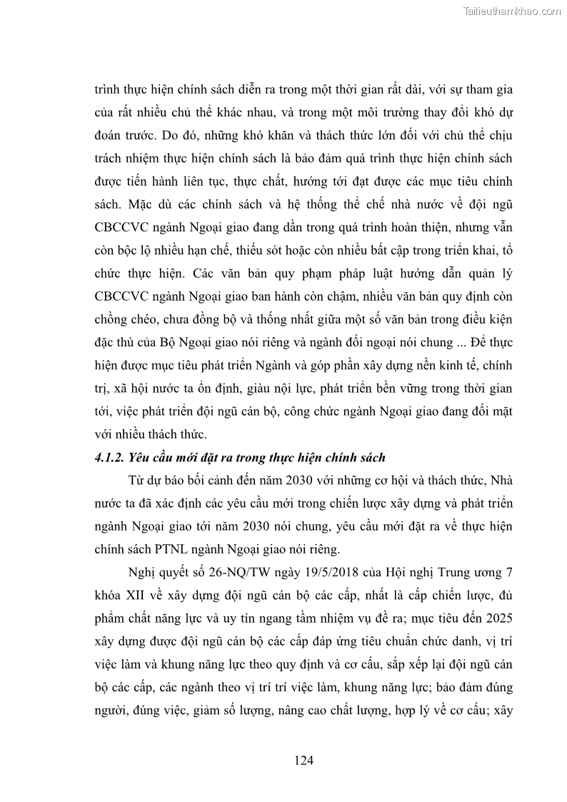 Luận án tiến sĩ chính sách công Thực hiện chính sách phát triển nhân lực ngành Ngoại giao ở Việt Nam hiện nay - 12 Trang 133