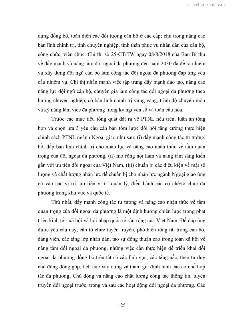 Luận án tiến sĩ chính sách công Thực hiện chính sách phát triển nhân lực ngành Ngoại giao ở Việt Nam hiện nay - 12 Trang 134