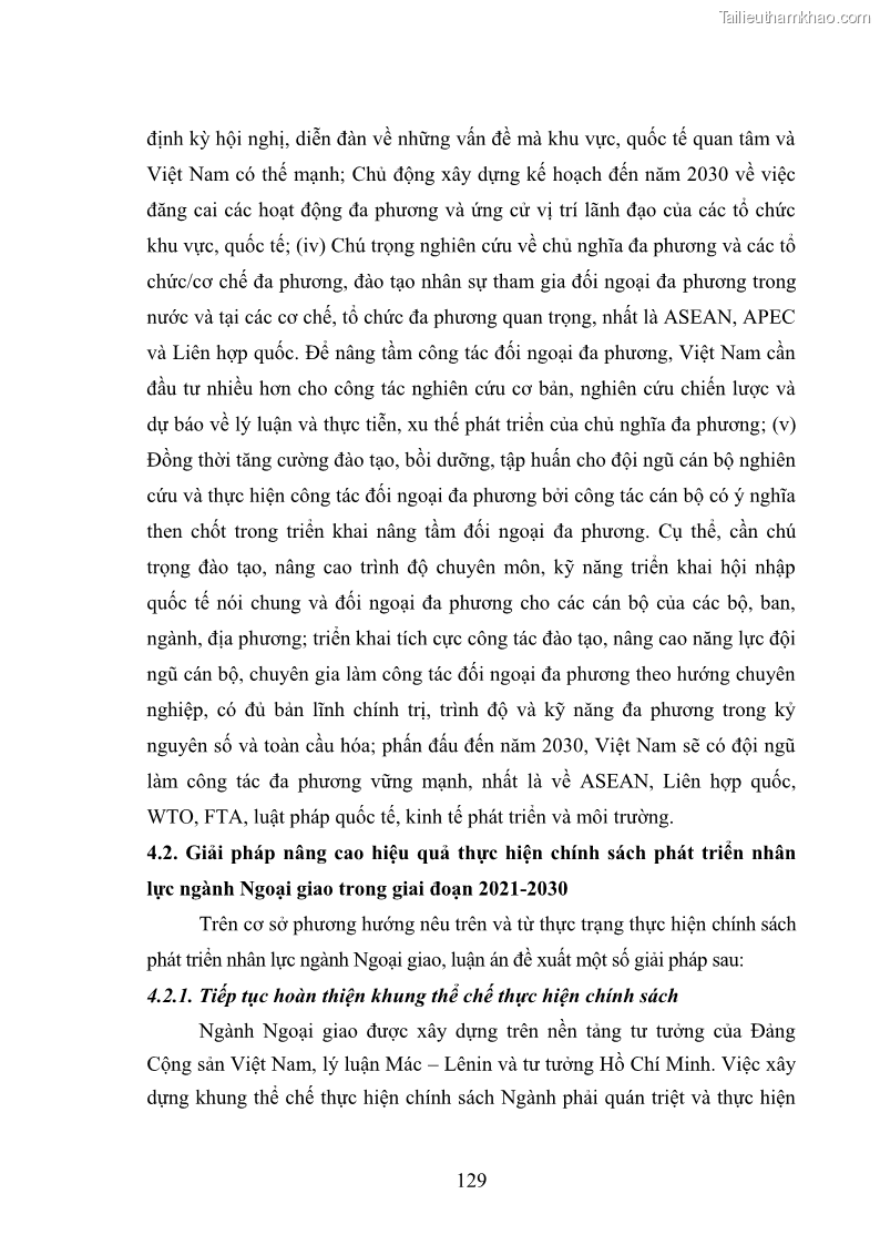 Luận án tiến sĩ chính sách công Thực hiện chính sách phát triển nhân lực ngành Ngoại giao ở Việt Nam hiện nay - 12 Trang 138