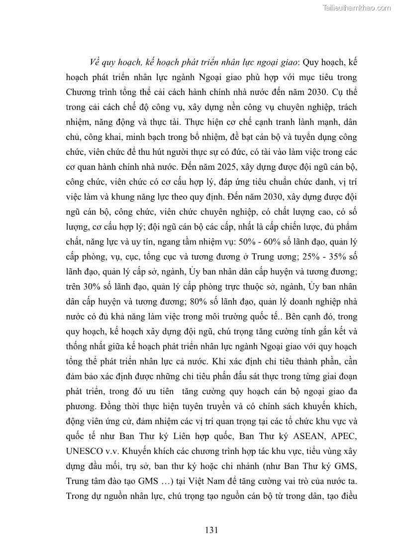 Luận án tiến sĩ chính sách công Thực hiện chính sách phát triển nhân lực ngành Ngoại giao ở Việt Nam hiện nay - 12 Trang 140