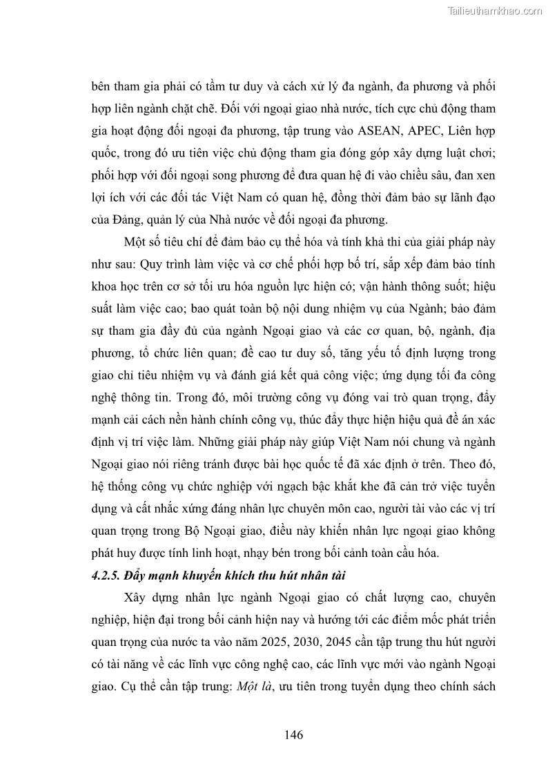 Luận án tiến sĩ chính sách công Thực hiện chính sách phát triển nhân lực ngành Ngoại giao ở Việt Nam hiện nay - 13 Trang 155